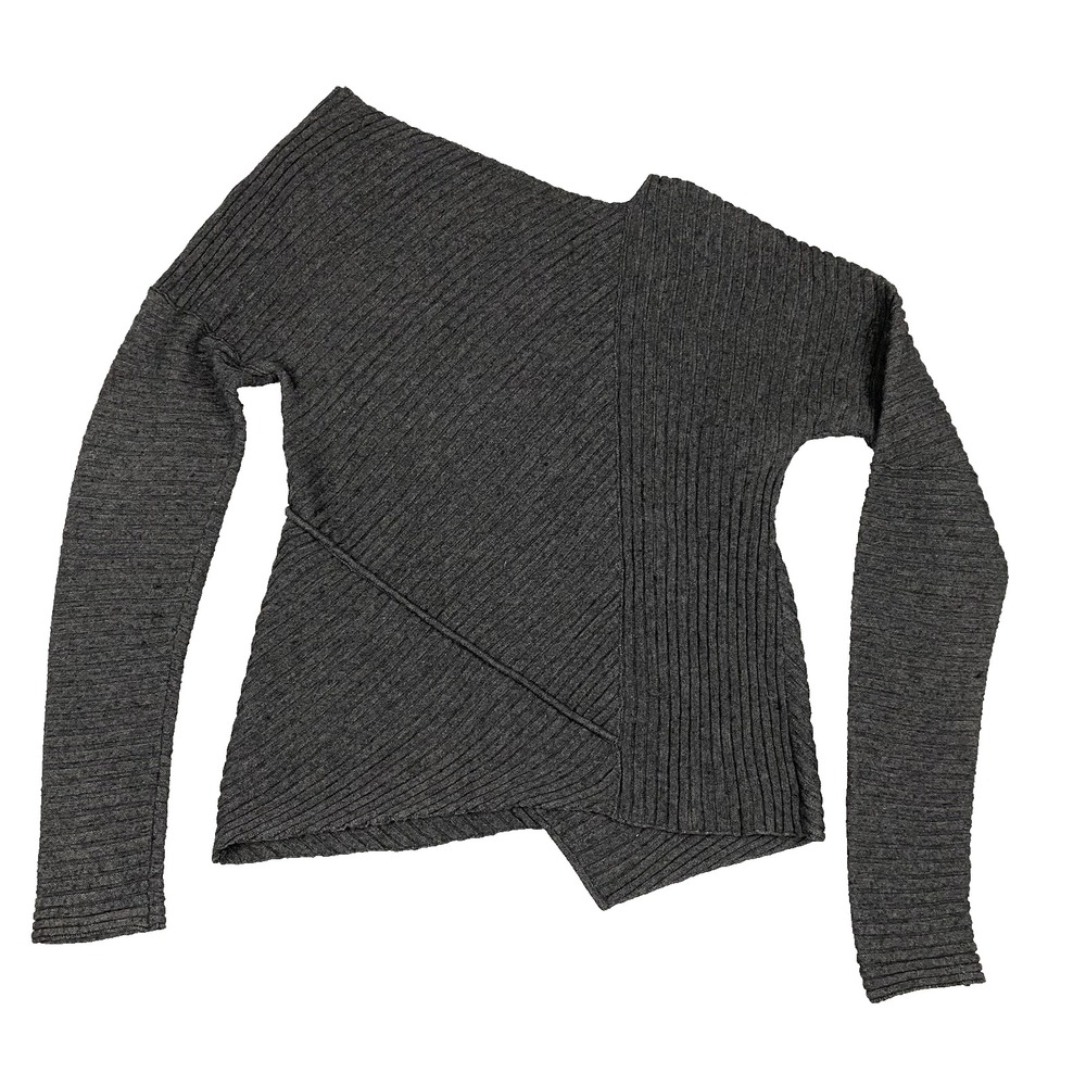 Free People Love & Harmony Off Shoulder Gray Ribbed Wool Blend Sweater Womens M - Picture 2 of 4